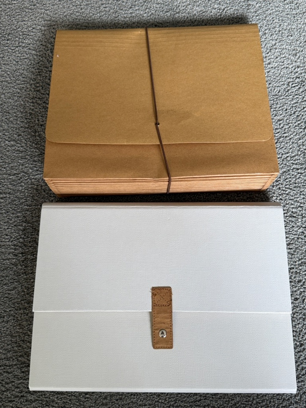 Document Expansion Portfolios 2 Piece Set. Each 12 Monthly Pockets. White/Tan